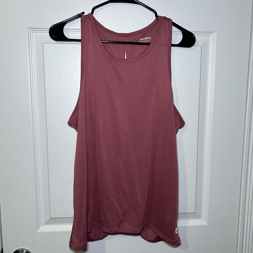 Sendara Tank Top Women's Large Pink Scoop Neck Tie Back Split Hem Activewear Gym